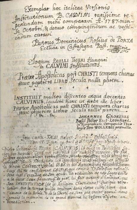 Institutione della Religion Christiana di Giovanni Calvino, edizione 1557 in Italiano tradotta per Giulio Cesare Paschali