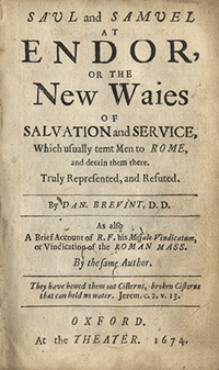 Title Page of Saul and Samuel at Endor, or The New Ways of Salvation and Service by Daniel Brevint (1674 Edition Book)